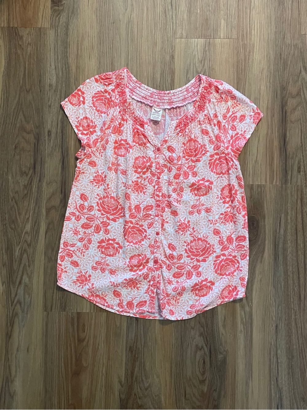 Faded Glory Coral Floral Cap-Sleeve Knit Top